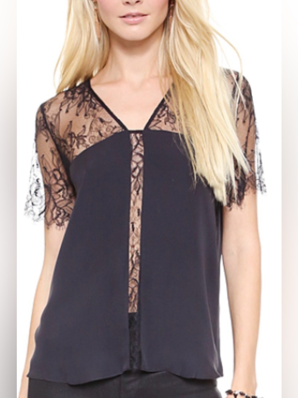 Beulah Black Lace & Mesh Short Sleeve Blouse